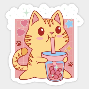 Kawaii Cat Strawberry Boba Tea Sticker